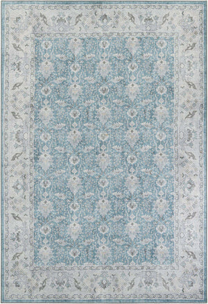 Washable Teal blue 8' 4 x 12' Timeless Rectangle Area Rug Easy to Clean Stain Resistant & Durable Traditional Classic Vintage Design Carpet for Sale at Rug Engine