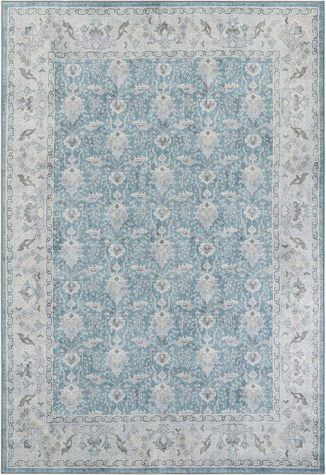 Washable Teal blue 8' 4 x 12' Timeless Rectangle Area Rug Easy to Clean Stain Resistant & Durable Traditional Classic Vintage Design Carpet for Sale at Rug Engine
