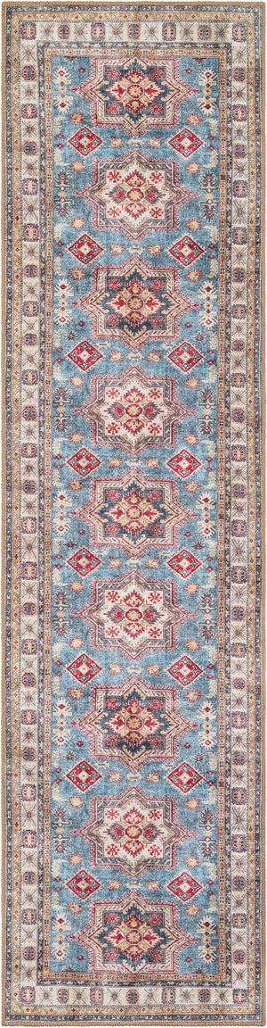 Washable Light Blue 2' 7 x 10' Timeless Runner Area Rug Easy to Clean Stain Resistant & Durable Traditional Classic Vintage Design Carpet for Sale at Rug Engine