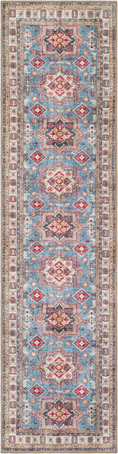Washable Light Blue 2' 7 x 10' Timeless Runner Area Rug Easy to Clean Stain Resistant & Durable Traditional Classic Vintage Design Carpet for Sale at Rug Engine