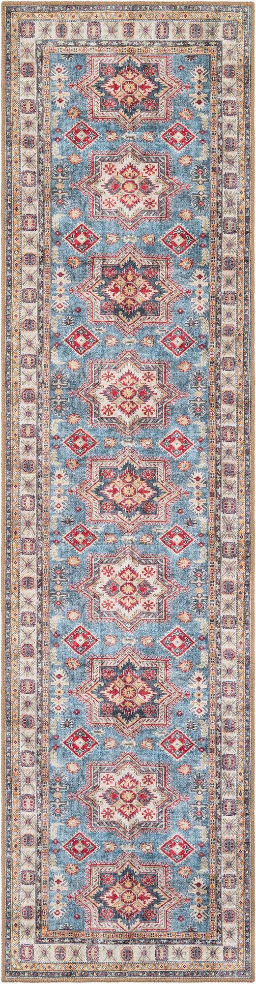 Washable Light Blue 2' 7 x 10' Timeless Runner Area Rug Easy to Clean Stain Resistant & Durable Traditional Classic Vintage Design Carpet for Sale at Rug Engine