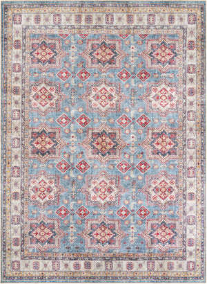 Washable Light Blue 9' 5 x 13' 1 Timeless Rectangle Area Rug Easy to Clean Stain Resistant & Durable Traditional Classic Vintage Design Carpet for Sale at Rug Engine