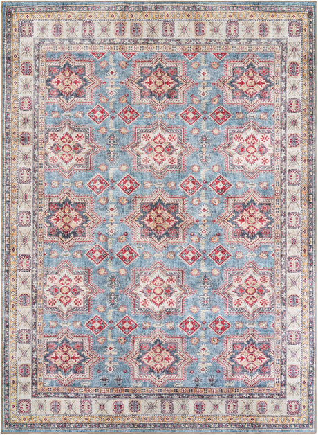 Washable Light Blue 9' 5 x 13' 1 Timeless Rectangle Area Rug Easy to Clean Stain Resistant & Durable Traditional Classic Vintage Design Carpet for Sale at Rug Engine
