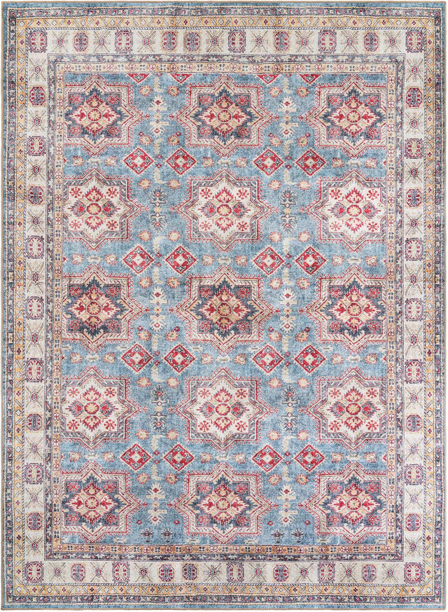 Washable Light Blue 9' 5 x 13' 1 Timeless Rectangle Area Rug Easy to Clean Stain Resistant & Durable Traditional Classic Vintage Design Carpet for Sale at Rug Engine