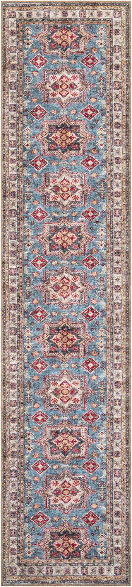 Washable Light Blue 2' 7 x 12' Timeless Runner Area Rug Easy to Clean Stain Resistant & Durable Traditional Classic Vintage Design Carpet for Sale at Rug Engine