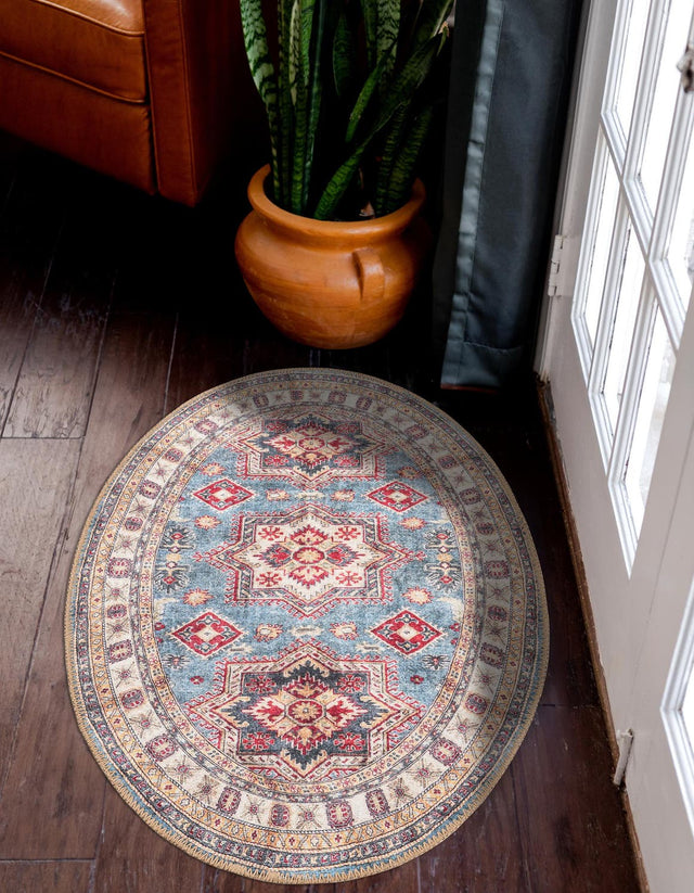 Washable Light Blue 2' x 3' 1 Timeless Oval Area Rug Easy to Clean Stain Resistant & Durable Traditional Classic Vintage Design Carpet for Sale at Rug Engine