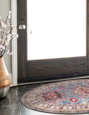 Washable Light Blue 2' x 3' 1 Timeless Oval Area Rug Easy to Clean Stain Resistant & Durable Traditional Classic Vintage Design Carpet for Sale at Rug Engine