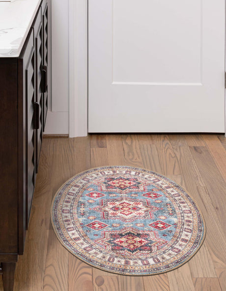 Washable Light Blue 2' x 3' 1 Timeless Oval Area Rug Easy to Clean Stain Resistant & Durable Traditional Classic Vintage Design Carpet for Sale at Rug Engine