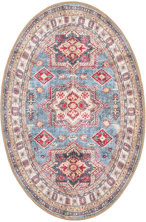 Washable Light Blue 2' x 3' 1 Timeless Oval Area Rug Easy to Clean Stain Resistant & Durable Traditional Classic Vintage Design Carpet for Sale at Rug Engine