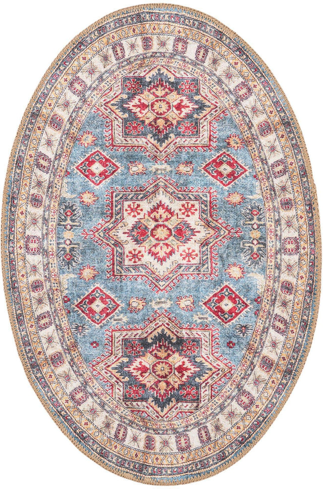 Washable Light Blue 2' x 3' 1 Timeless Oval Area Rug Easy to Clean Stain Resistant & Durable Traditional Classic Vintage Design Carpet for Sale at Rug Engine