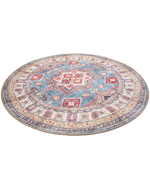 Washable Light Blue 3' 6 x 3' 6 Timeless Round Area Rug Easy to Clean Stain Resistant & Durable Traditional Classic Vintage Design Carpet for Sale at Rug Engine