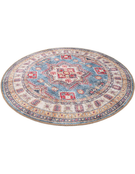Washable Light Blue 3' 6 x 3' 6 Timeless Round Area Rug Easy to Clean Stain Resistant & Durable Traditional Classic Vintage Design Carpet for Sale at Rug Engine