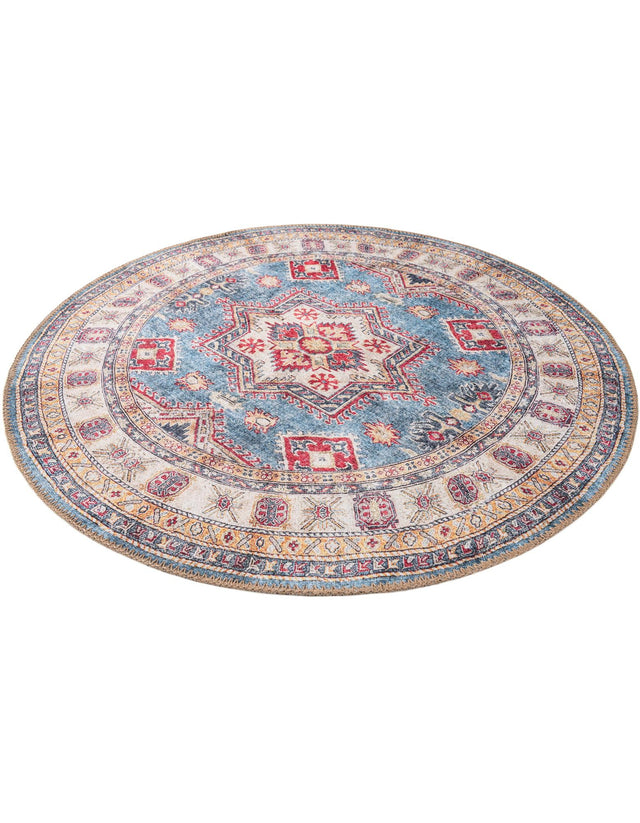 Washable Light Blue 3' 6 x 3' 6 Timeless Round Area Rug Easy to Clean Stain Resistant & Durable Traditional Classic Vintage Design Carpet for Sale at Rug Engine
