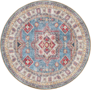 Washable Light Blue 3' 6 x 3' 6 Timeless Round Area Rug Easy to Clean Stain Resistant & Durable Traditional Classic Vintage Design Carpet for Sale at Rug Engine