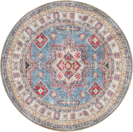 Washable Light Blue 3' 6 x 3' 6 Timeless Round Area Rug Easy to Clean Stain Resistant & Durable Traditional Classic Vintage Design Carpet for Sale at Rug Engine
