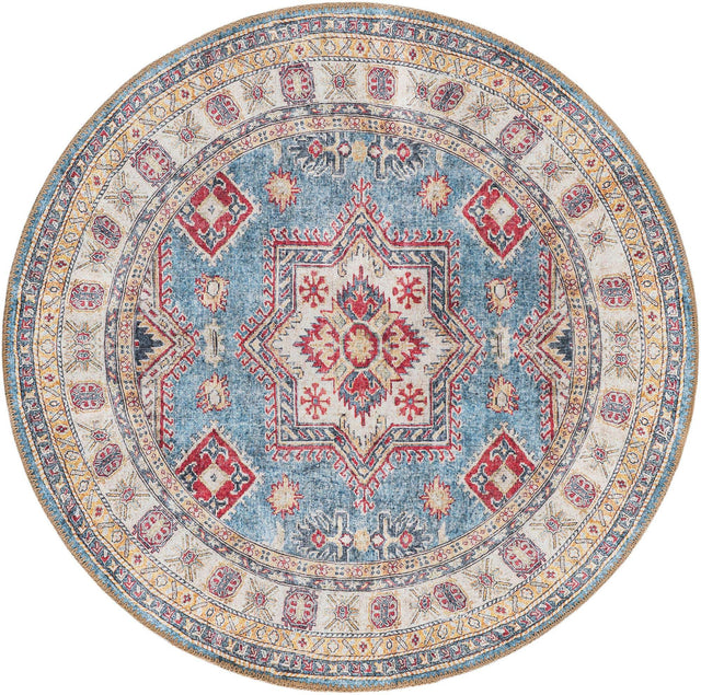 Washable Light Blue 3' 6 x 3' 6 Timeless Round Area Rug Easy to Clean Stain Resistant & Durable Traditional Classic Vintage Design Carpet for Sale at Rug Engine