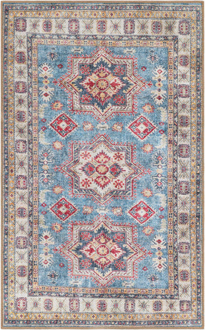 Washable Light Blue 3' 6 x 5' 6 Timeless Rectangle Area Rug Easy to Clean Stain Resistant & Durable Traditional Classic Vintage Design Carpet for Sale at Rug Engine