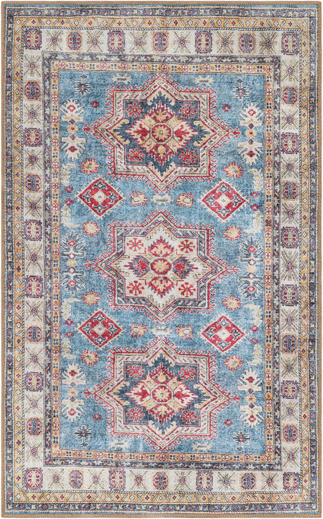 Washable Light Blue 3' 6 x 5' 6 Timeless Rectangle Area Rug Easy to Clean Stain Resistant & Durable Traditional Classic Vintage Design Carpet for Sale at Rug Engine