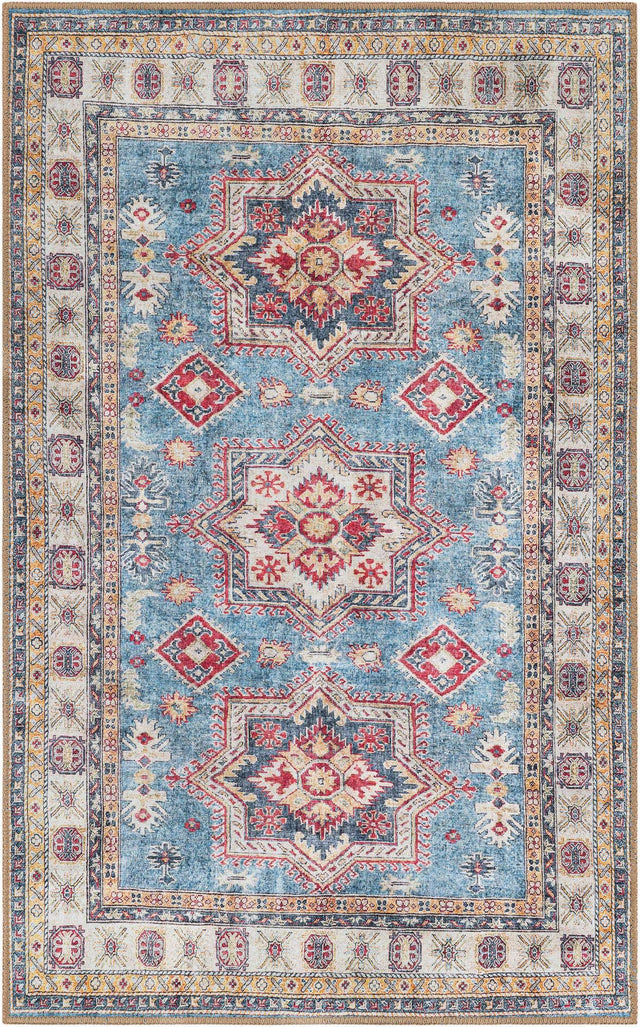 Washable Light Blue 3' 6 x 5' 6 Timeless Rectangle Area Rug Easy to Clean Stain Resistant & Durable Traditional Classic Vintage Design Carpet for Sale at Rug Engine