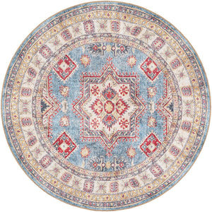 Washable Light Blue 5' 1 x 5' 1 Timeless Round Area Rug Easy to Clean Stain Resistant & Durable Traditional Classic Vintage Design Carpet for Sale at Rug Engine