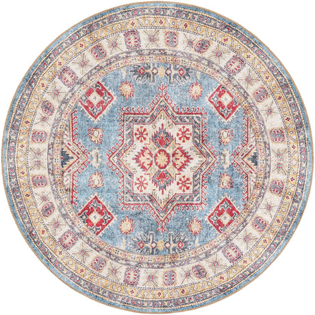 Washable Light Blue 5' 1 x 5' 1 Timeless Round Area Rug Easy to Clean Stain Resistant & Durable Traditional Classic Vintage Design Carpet for Sale at Rug Engine