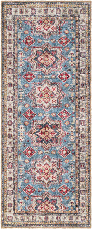 Washable Light Blue 2' x 5' 1 Timeless Runner Area Rug Easy to Clean Stain Resistant & Durable Traditional Classic Vintage Design Carpet for Sale at Rug Engine