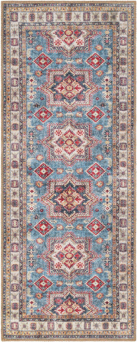 Washable Light Blue 2' x 5' 1 Timeless Runner Area Rug Easy to Clean Stain Resistant & Durable Traditional Classic Vintage Design Carpet for Sale at Rug Engine