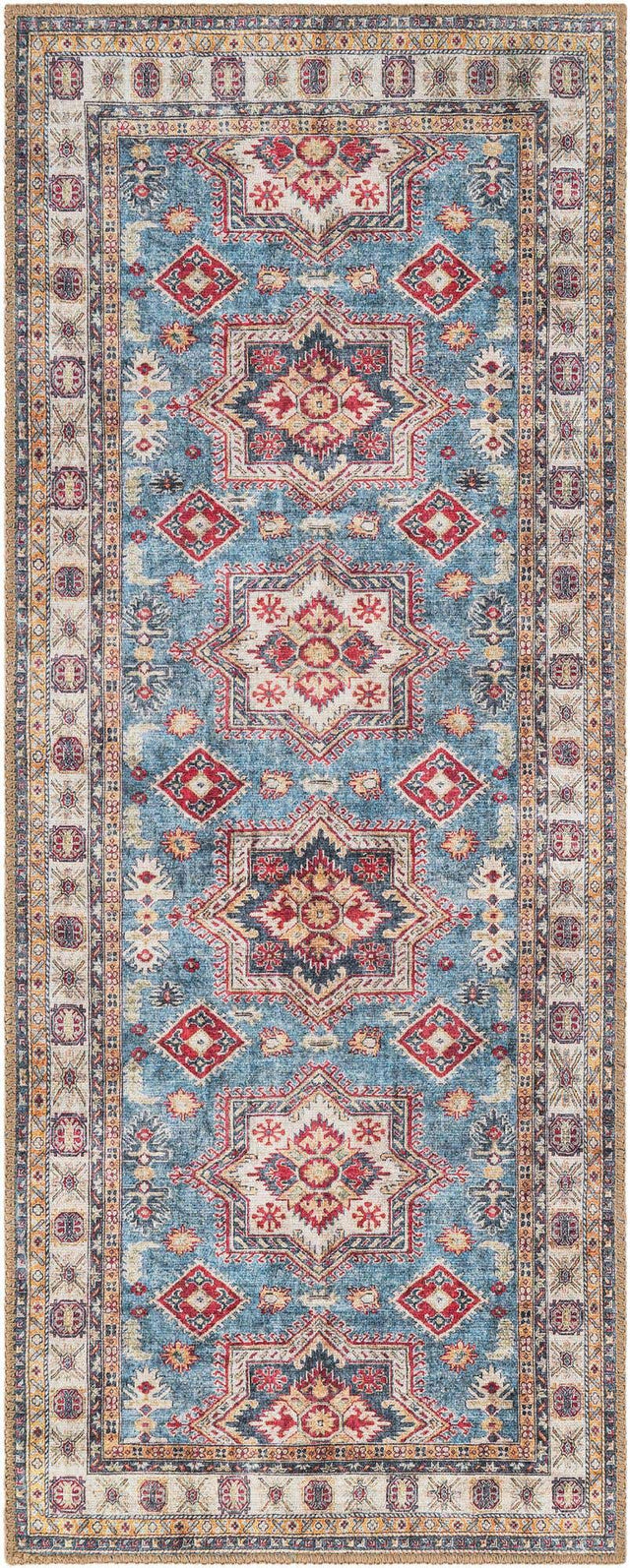 Washable Light Blue 2' x 5' 1 Timeless Runner Area Rug Easy to Clean Stain Resistant & Durable Traditional Classic Vintage Design Carpet for Sale at Rug Engine