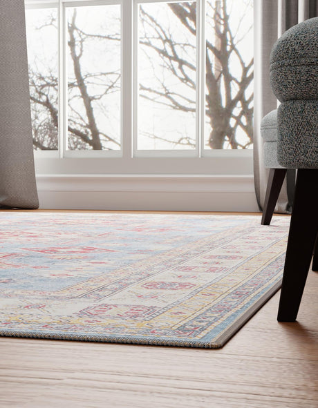 Washable Light Blue 8' 4 x 12' Timeless Rectangle Area Rug Easy to Clean Stain Resistant & Durable Traditional Classic Vintage Design Carpet for Sale at Rug Engine