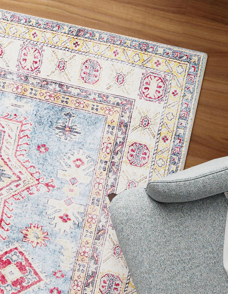 Washable Light Blue 6' 1 x 9' Timeless Rectangle Area Rug Easy to Clean Stain Resistant & Durable Traditional Classic Vintage Design Carpet for Sale at Rug Engine