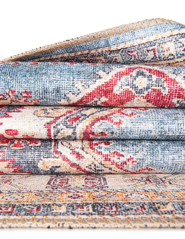 Washable Light Blue 6' 1 x 9' Timeless Rectangle Area Rug Easy to Clean Stain Resistant & Durable Traditional Classic Vintage Design Carpet for Sale at Rug Engine