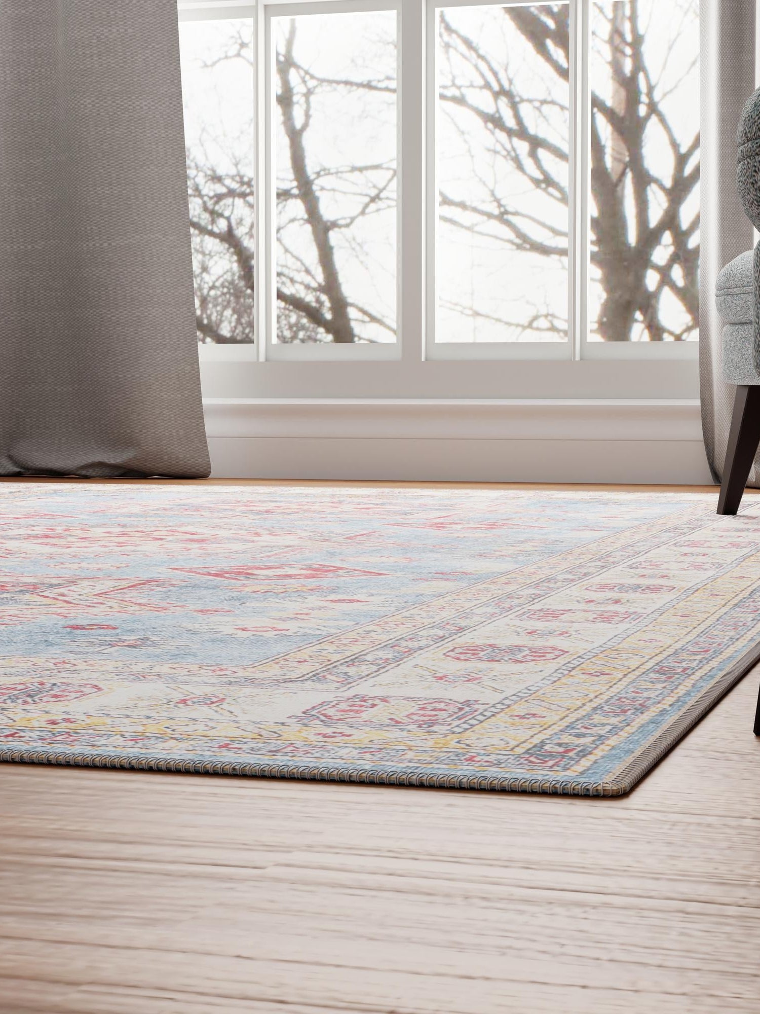 Washable Light Blue 8' 4 x 12' Timeless Rectangle Area Rug Easy to Clean Stain Resistant & Durable Traditional Classic Vintage Design Carpet for Sale at Rug Engine