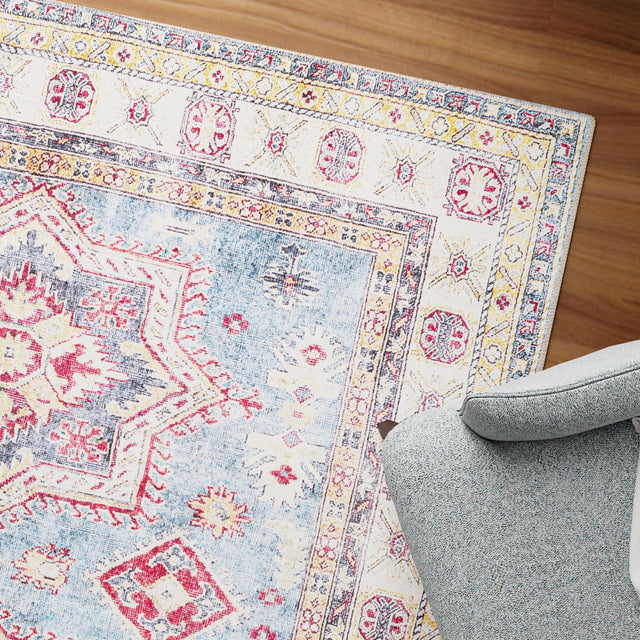 Washable Light Blue 6' 1 x 9' Timeless Rectangle Area Rug Easy to Clean Stain Resistant & Durable Traditional Classic Vintage Design Carpet for Sale at Rug Engine