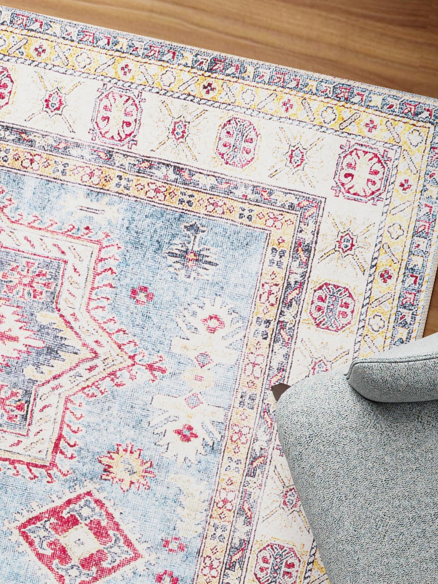 Washable Light Blue 8' 4 x 12' Timeless Rectangle Area Rug Easy to Clean Stain Resistant & Durable Traditional Classic Vintage Design Carpet for Sale at Rug Engine