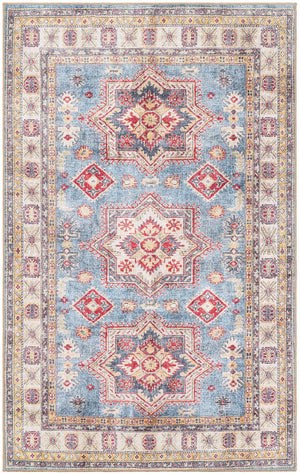 Washable Light Blue 5' 1 x 8' Timeless Rectangle Area Rug Easy to Clean Stain Resistant & Durable Traditional Classic Vintage Design Carpet for Sale at Rug Engine