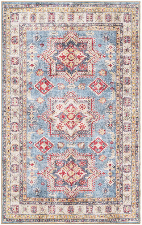 Washable Light Blue 5' 1 x 8' Timeless Rectangle Area Rug Easy to Clean Stain Resistant & Durable Traditional Classic Vintage Design Carpet for Sale at Rug Engine
