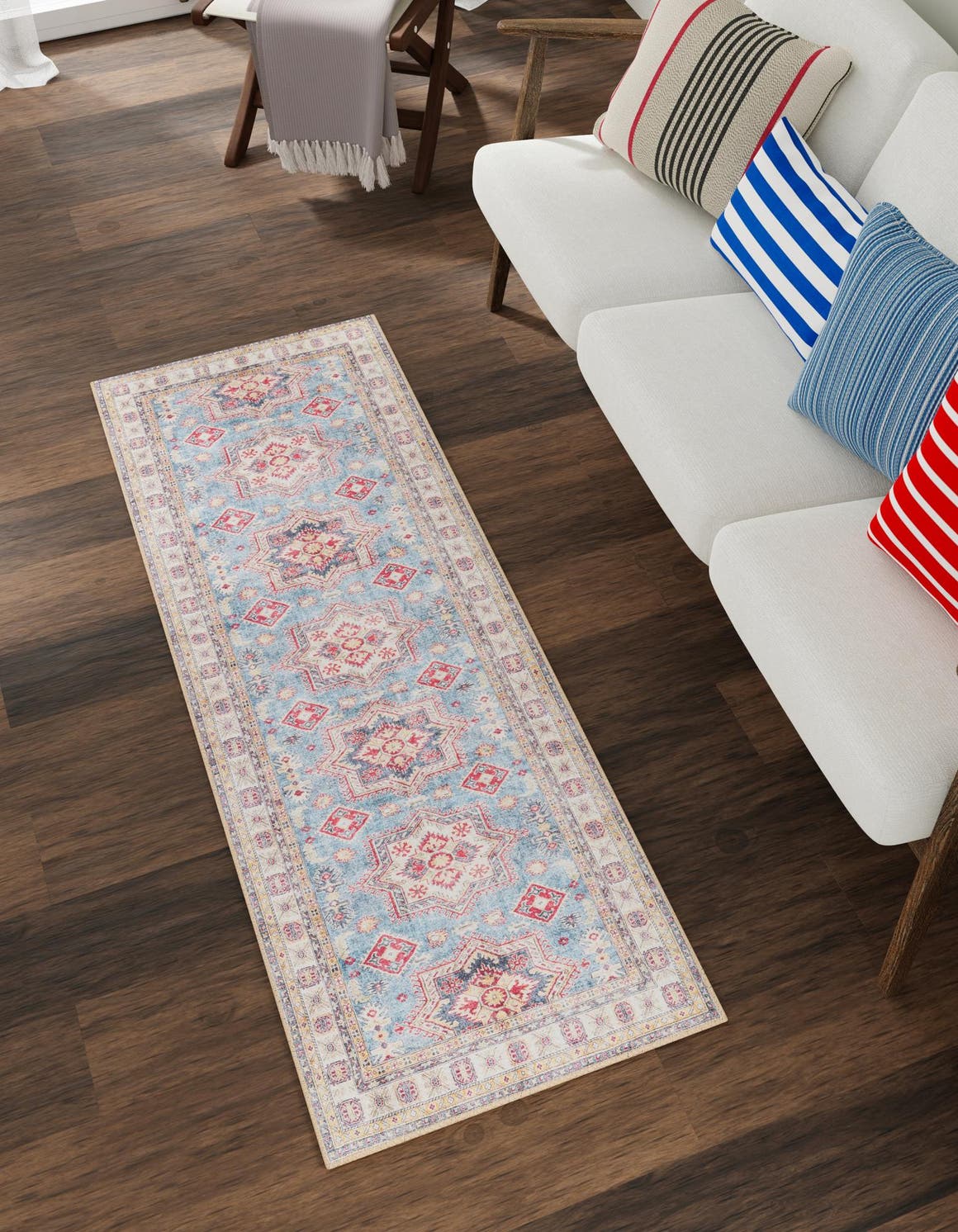 Washable Light Blue 2' x 8' Timeless Runner Area Rug Easy to Clean Stain Resistant & Durable Traditional Classic Vintage Design Carpet for Sale at Rug Engine