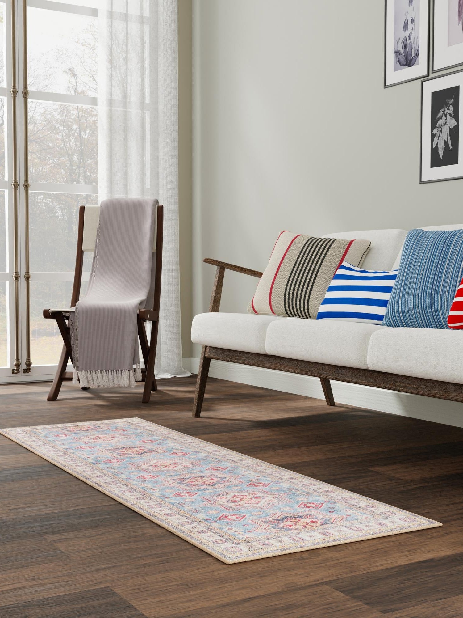 Washable Light Blue 2' x 5' 1 Timeless Runner Area Rug Easy to Clean Stain Resistant & Durable Traditional Classic Vintage Design Carpet for Sale at Rug Engine