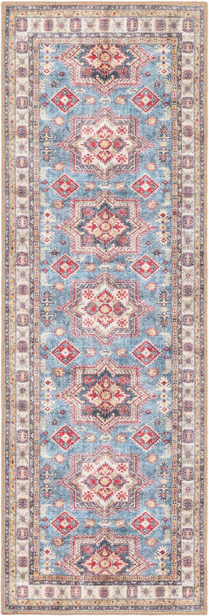 Washable Light Blue 2' x 6' 1 Timeless Runner Area Rug Easy to Clean Stain Resistant & Durable Traditional Classic Vintage Design Carpet for Sale at Rug Engine