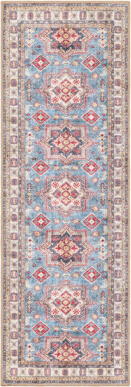 Washable Light Blue 2' x 6' 1 Timeless Runner Area Rug Easy to Clean Stain Resistant & Durable Traditional Classic Vintage Design Carpet for Sale at Rug Engine