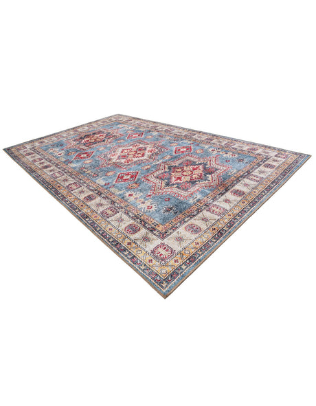 Washable Light Blue 6' 1 x 9' Timeless Rectangle Area Rug Easy to Clean Stain Resistant & Durable Traditional Classic Vintage Design Carpet for Sale at Rug Engine