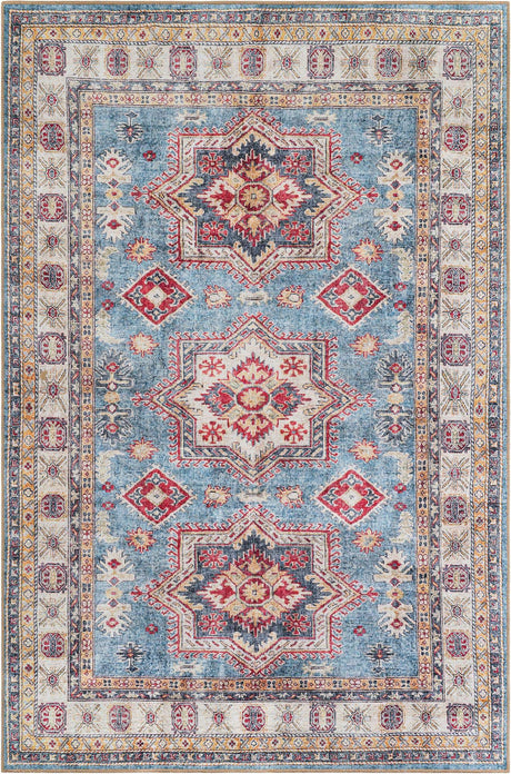 Washable Light Blue 6' 1 x 9' Timeless Rectangle Area Rug Easy to Clean Stain Resistant & Durable Traditional Classic Vintage Design Carpet for Sale at Rug Engine
