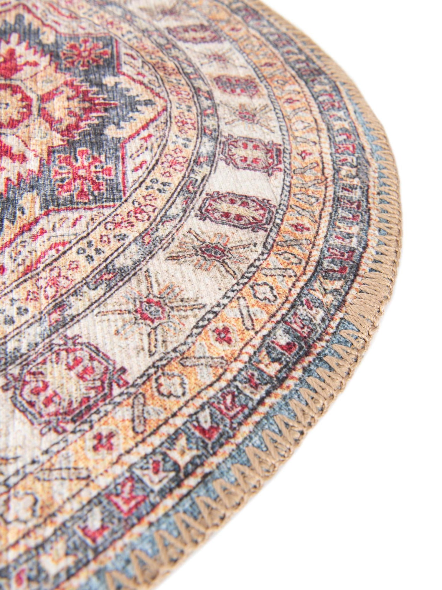 Washable Light Blue 5' 1 x 5' 1 Timeless Round Area Rug Easy to Clean Stain Resistant & Durable Traditional Classic Vintage Design Carpet for Sale at Rug Engine