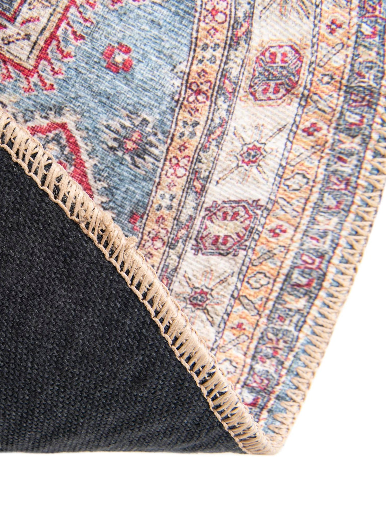 Washable Light Blue 5' 1 x 5' 1 Timeless Round Area Rug Easy to Clean Stain Resistant & Durable Traditional Classic Vintage Design Carpet for Sale at Rug Engine