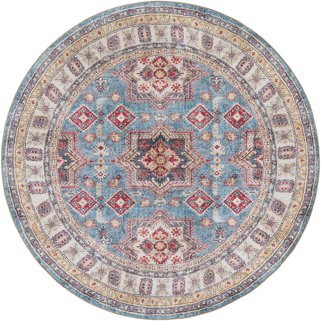 Washable Light Blue 7' 10 x 7' 10 Timeless Round Area Rug Easy to Clean Stain Resistant & Durable Traditional Classic Vintage Design Carpet for Sale at Rug Engine