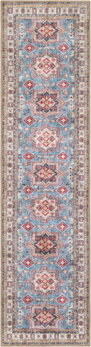 Washable Light Blue 2' x 8' Timeless Runner Area Rug Easy to Clean Stain Resistant & Durable Traditional Classic Vintage Design Carpet for Sale at Rug Engine