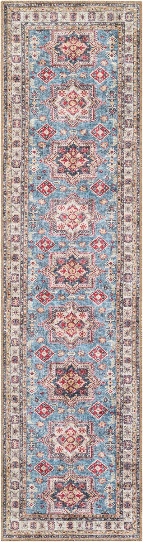 Washable Light Blue 2' x 8' Timeless Runner Area Rug Easy to Clean Stain Resistant & Durable Traditional Classic Vintage Design Carpet for Sale at Rug Engine
