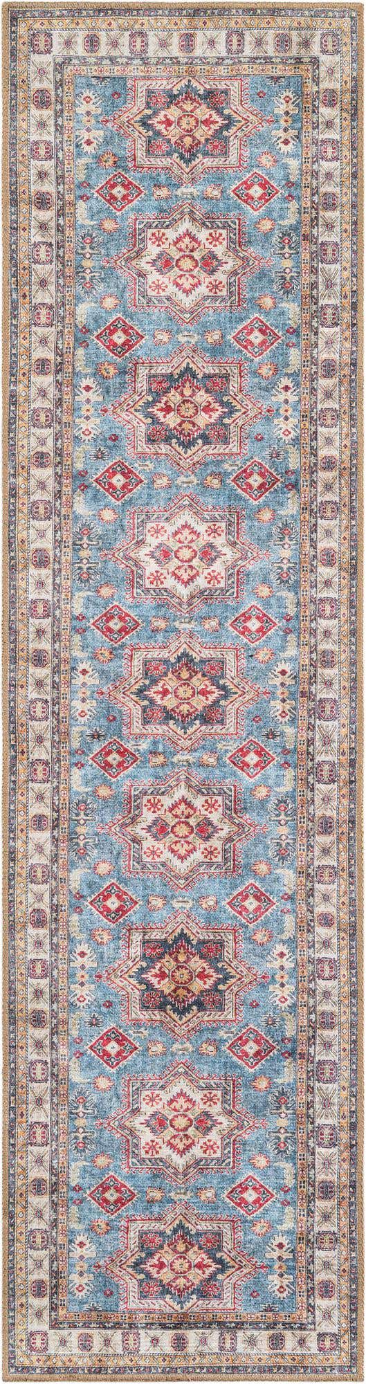 Washable Light Blue 2' x 8' Timeless Runner Area Rug Easy to Clean Stain Resistant & Durable Traditional Classic Vintage Design Carpet for Sale at Rug Engine