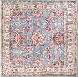 Washable Light Blue 7' 10 x 7' 10 Timeless Square Area Rug Easy to Clean Stain Resistant & Durable Traditional Classic Vintage Design Carpet for Sale at Rug Engine