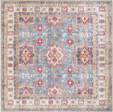 Washable Light Blue 7' 10 x 7' 10 Timeless Square Area Rug Easy to Clean Stain Resistant & Durable Traditional Classic Vintage Design Carpet for Sale at Rug Engine